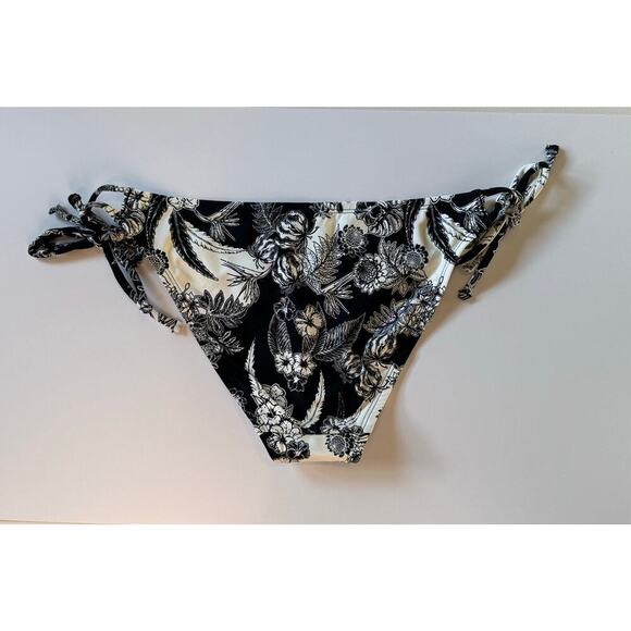 Echo Black White Floral Side Tie Bikini Bottom Medium Med M NWT - Picture 2 of 3